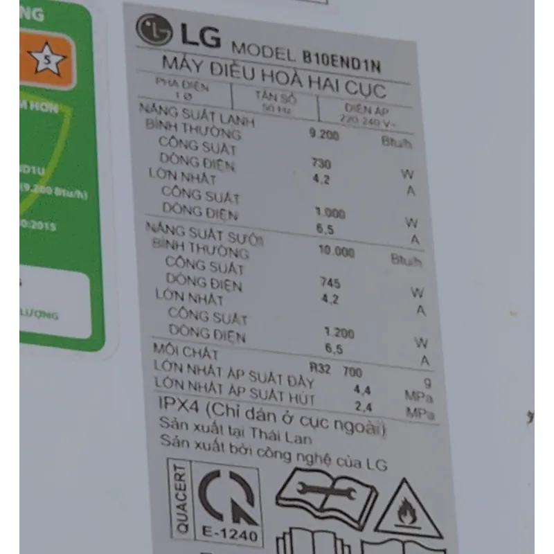 Máy điều hòa 2 chiều LG B10END1N 930923