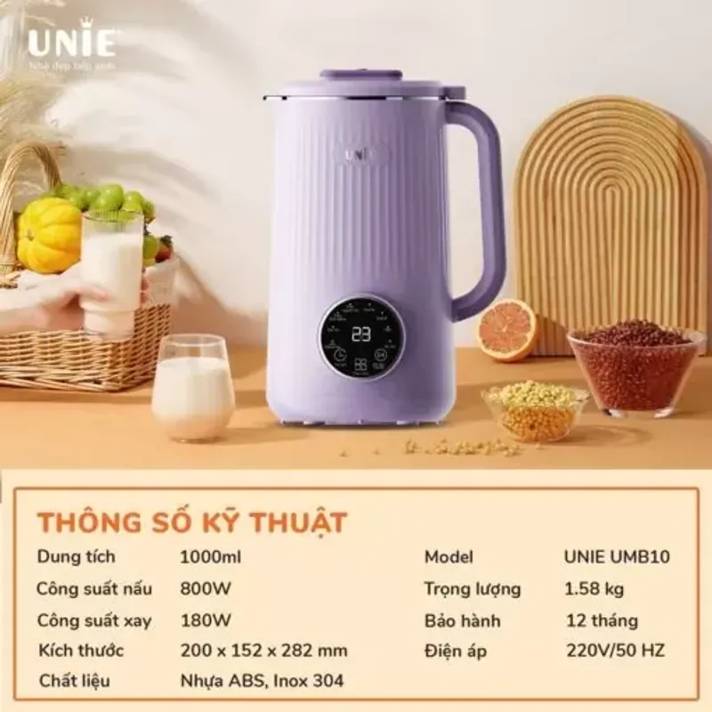 Máy làm sữa hạt UNIE UMB10 dung tích 1L, 8 chức năng xay nấu 574423
