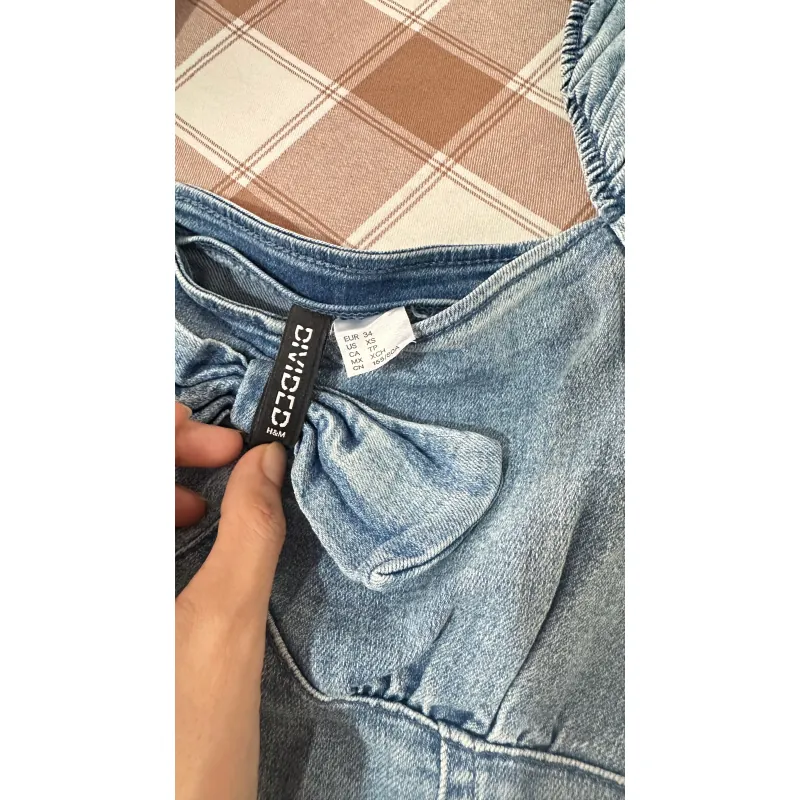 Đầm denim nữ Ivy Moda tay ngắn phối nơ trẻ trung 1023824