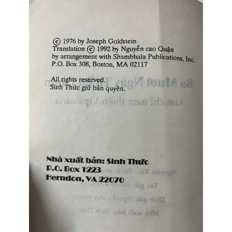 Ba mươi ngày Thiền Quán - Joseph Goldstein 926455