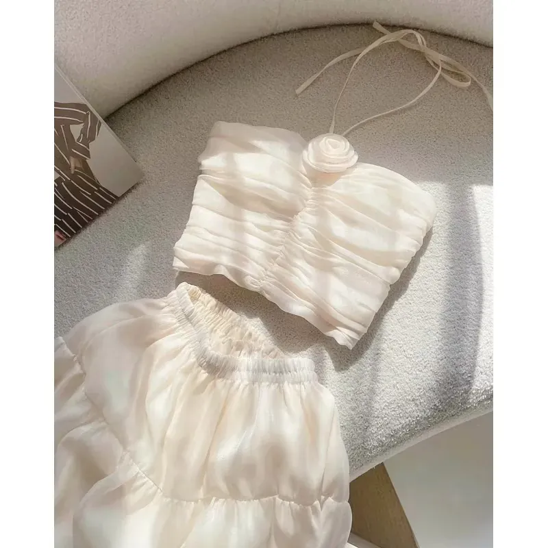 Váy maxi sét áo váy cúp ngực dây yếm ( không có tag hoa) kèm chân váy xòe dáng dài 1009298