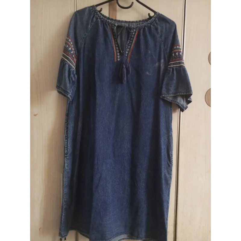 Đầm denim thêu sắc sảo – mặc giấu bụng cực đẹp 997125