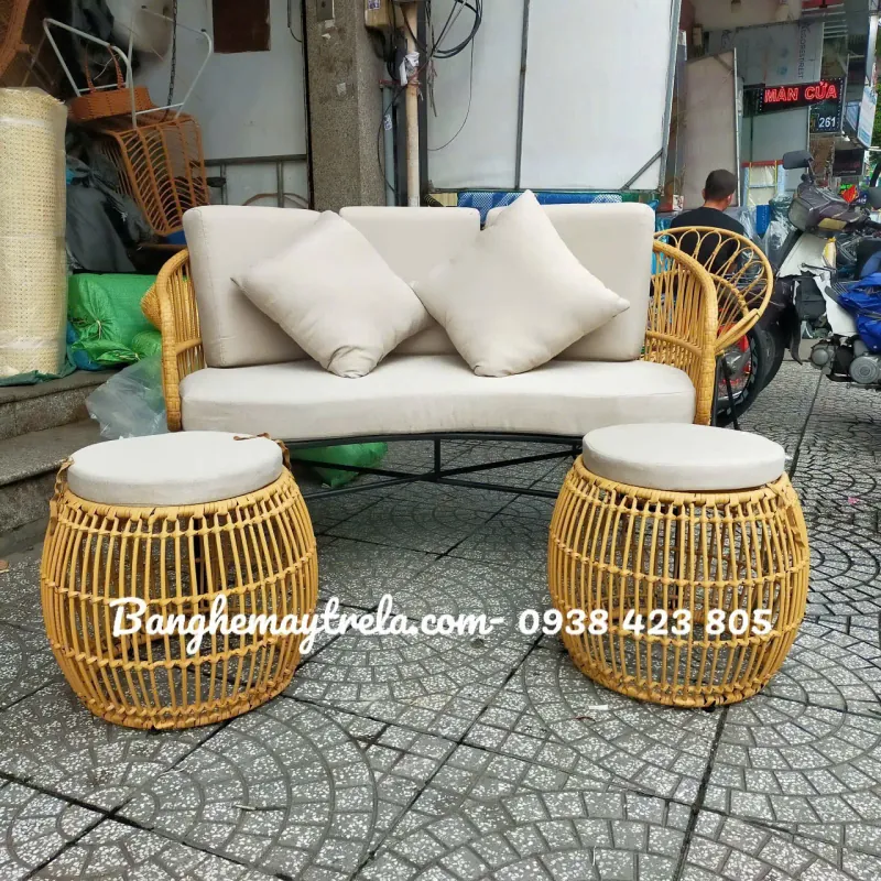 Bàn ghế sofa mây nhựa ngoài trời 558829