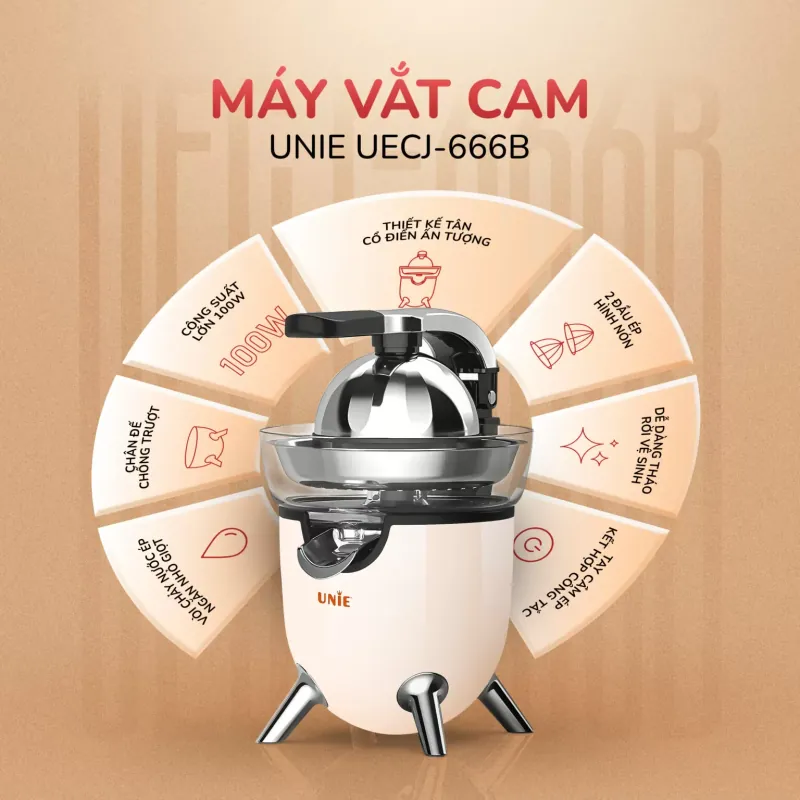 🍹 Máy vắt cam tự động UNIE UECJ-666B – Ép kiệt nước, cực êm, chuẩn healthy mỗi ngày! 715740