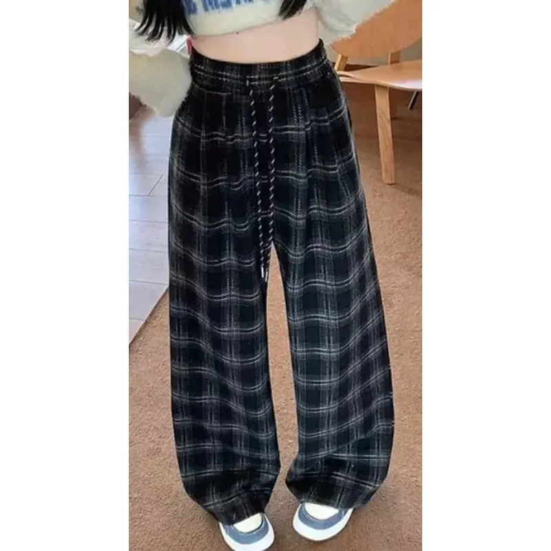 Quần kẻ suông ống rộng, chất liệu dạ dày dặn mềm mại thiết kế trẻ trung năng động  606574