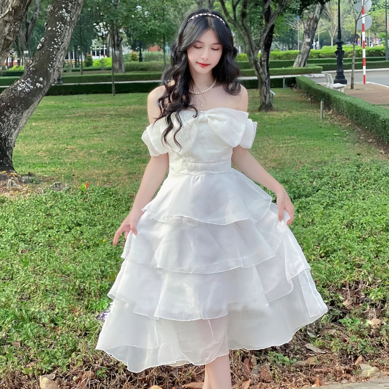 (CÓ ẢNH THẬT) Thanh lý Váy công chúa tầng trễ vai size S 505682