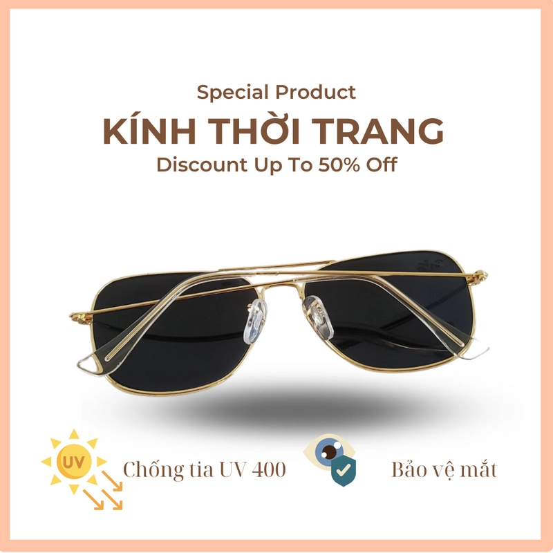 Kính mát thời trang nam nữ Rayban tròng thủy tinh cường lực màu xanh rêu, chống tia UV 276720