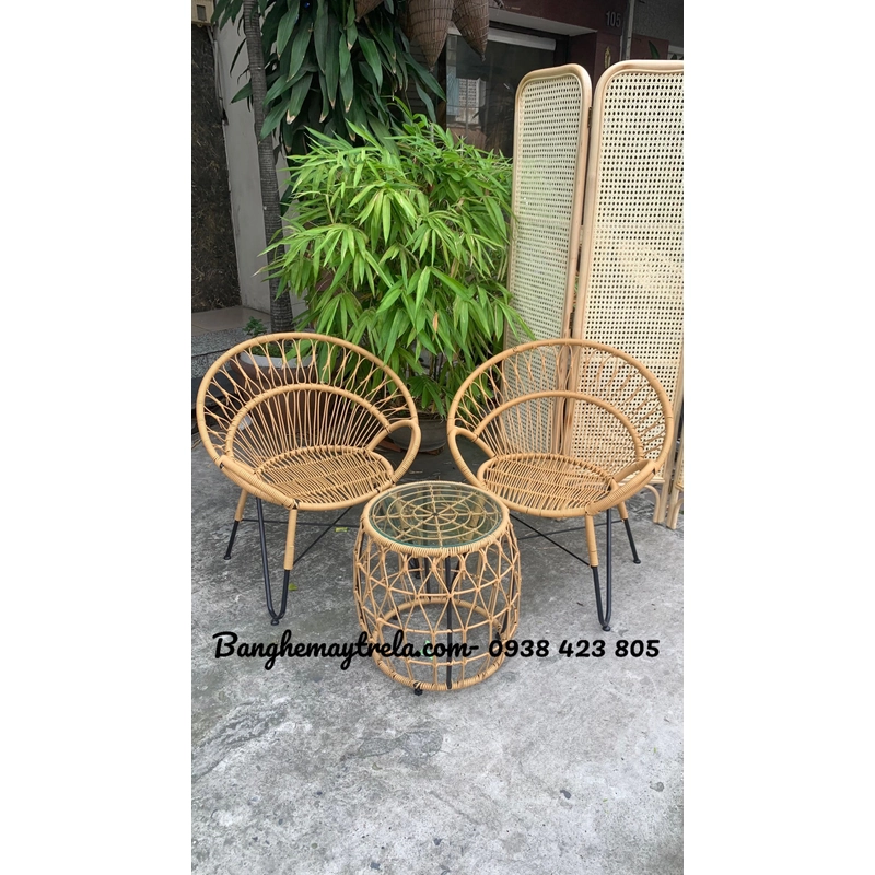 Bàn ghế cafe mây nhựa ban công 455991