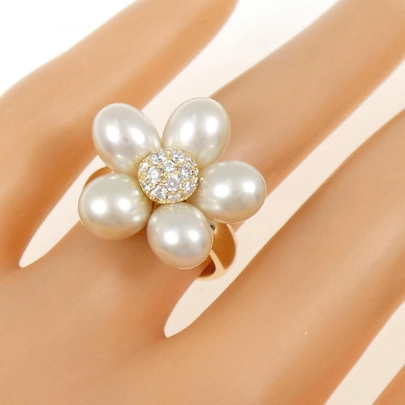 Nhẫn hoa ngọc trai trắng K18YG - Hàng hiệu Authentic 847954