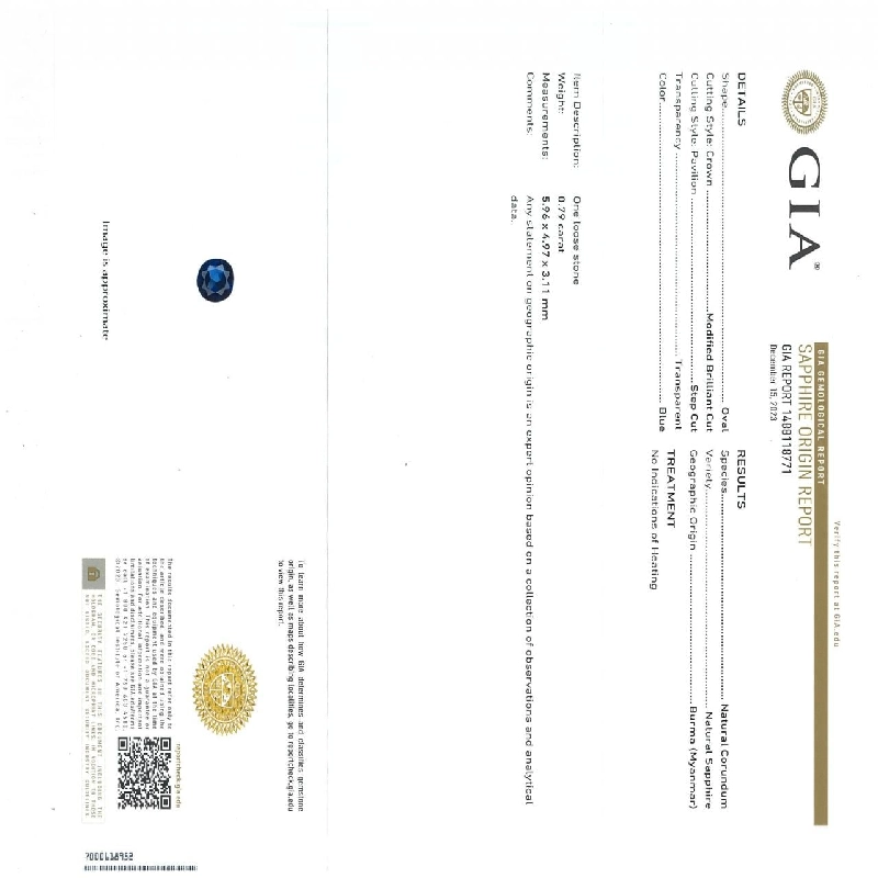 Nhẫn Sapphire không nung PT900 0.79CT xuất xứ từ Myanmar 673164