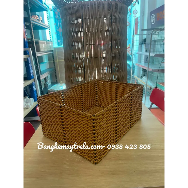 Khay nhựa giả mây đựng đồ chữ nhật 674310