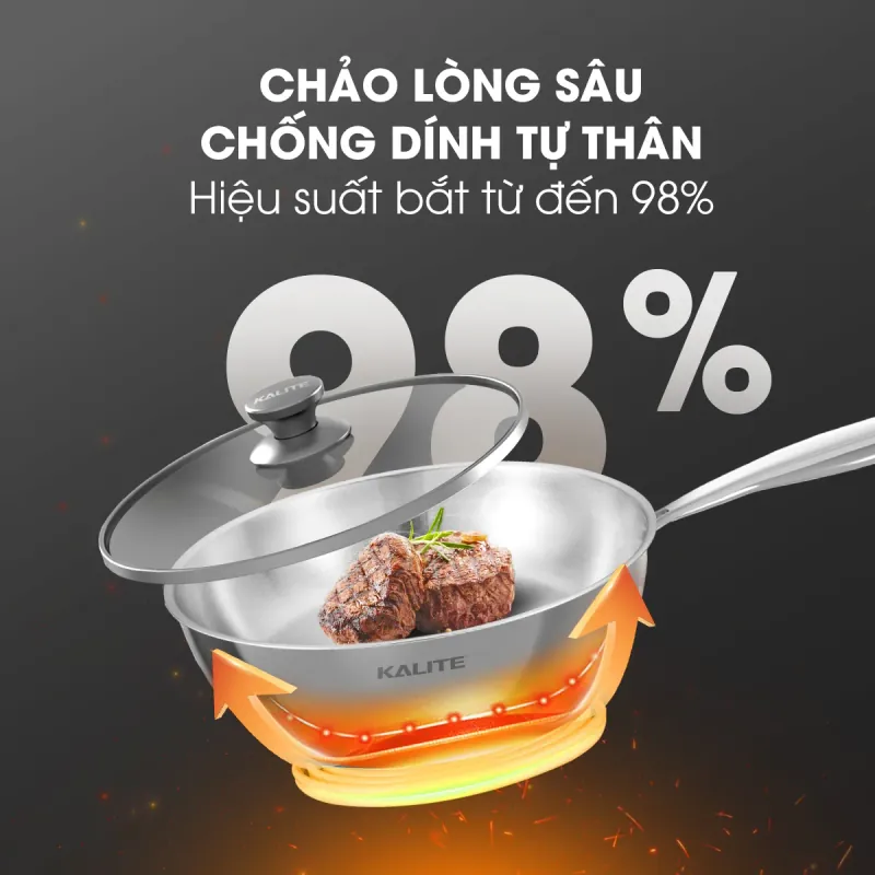 Chảo inox 304 nguyên khối lòng sâu Kalite KWP2601 934023