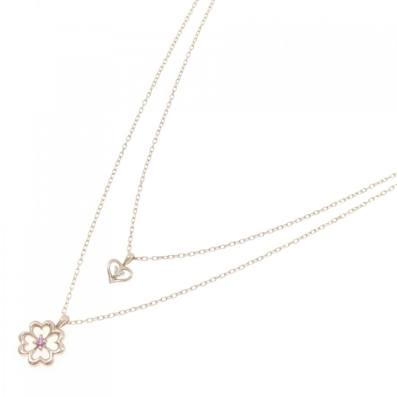 K18PG Heart × Clover Sapphire Necklace 0.01CT - Hàng hiệu Authentic 858505