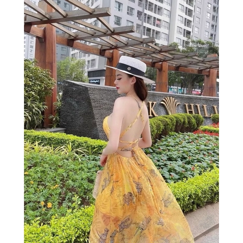 Váy Maxi Yếm Xẻ Tà Đan Dây Lưng Họa Tiết Hoa Nhí  460632