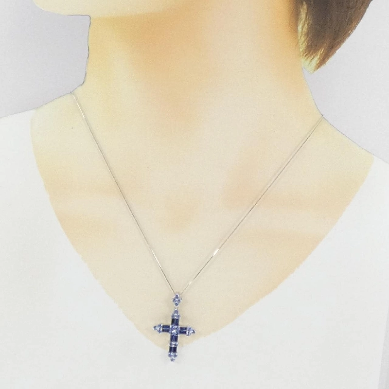 K18WG Đan Chéo × Hoa Sapphire Dây Chuyền 2.10CT - Hàng hiệu Chính hãng 846488