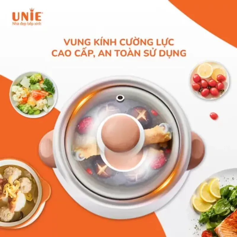 🍲 Nồi Nấu Chậm UNIE USC10W 💖 Dung Tích 1L | Lòng Gốm Ceramic Cao Cấp 🕒 Hẹn Giờ 2–12H 622041