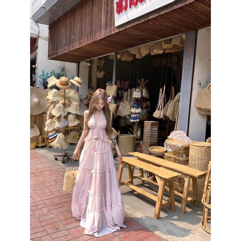 'ADELIA, Set Đầm Maxi Gồm Áo Yếm Và Chân Váy Dài Maxi Xinh 548291