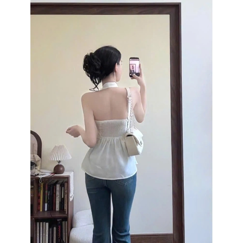 Áo Đũi Cổ Yếm Xoắn Ngực Hở Lưng Nhún Smocking Quyến Rũ Mặc Đi Chơi, Đi Biển 551182