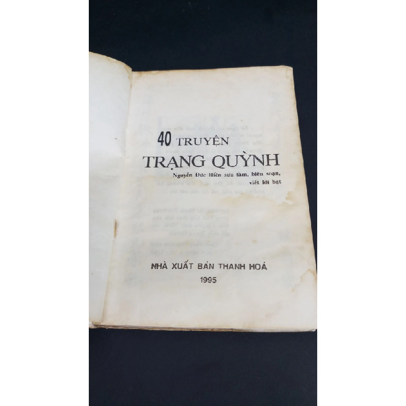 40 truyện Trạng Quỳnh mới 60% bẩn bìa, ố vàng, ẩm, tróc gáy 1995 HCM0412 Nguyễn Đức Hiền VĂN HỌC 353497