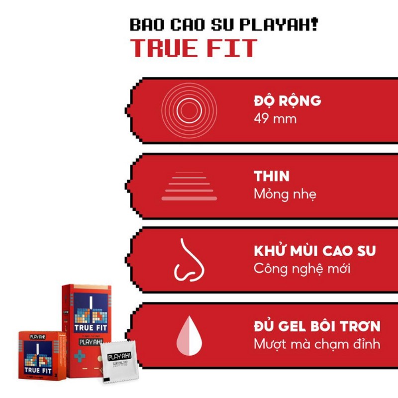 Bao Cao Su PlayAh True Fit Ôm Sát Hộp 10 size 49mm size nhỏ chống tuột bao 168032