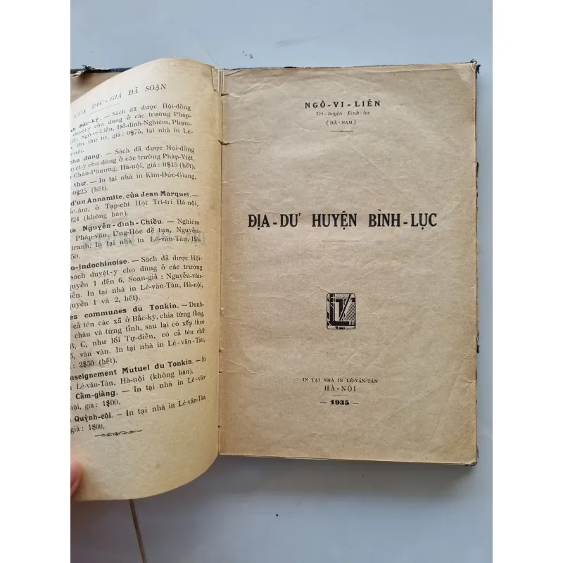 Địa dư huyện Bình Lục, xuất bản 1935, có thủ bút 1021682