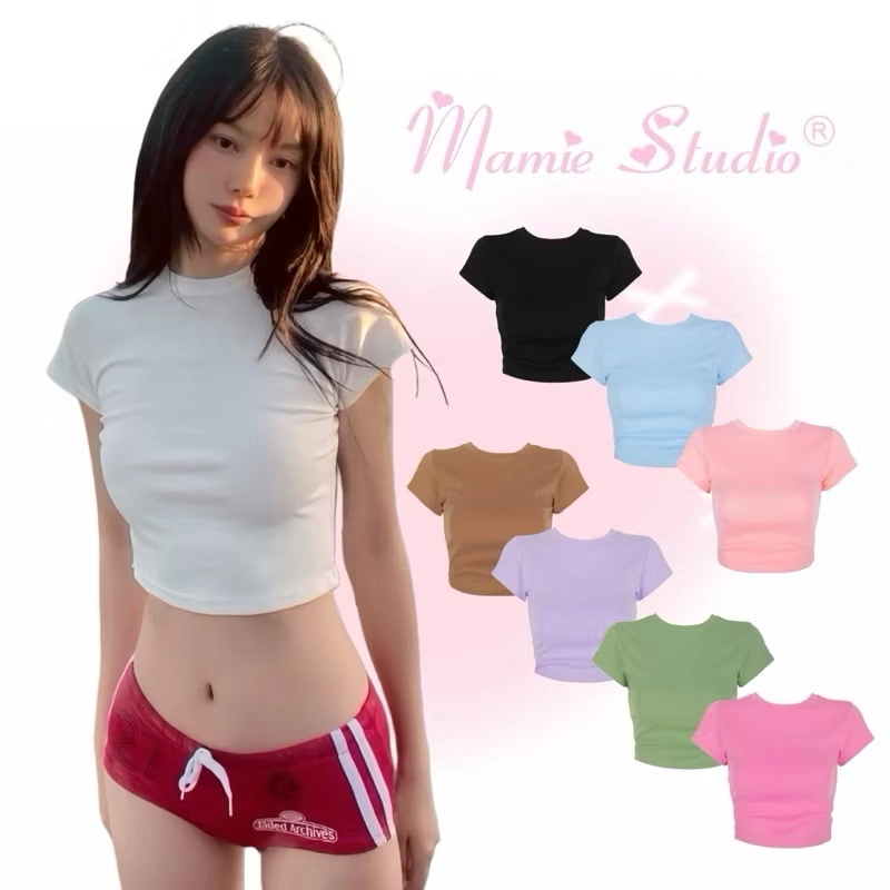 Áo croptop trơn body nữ tay ngắn đơn giản, chất thun cotton co giãn 497822