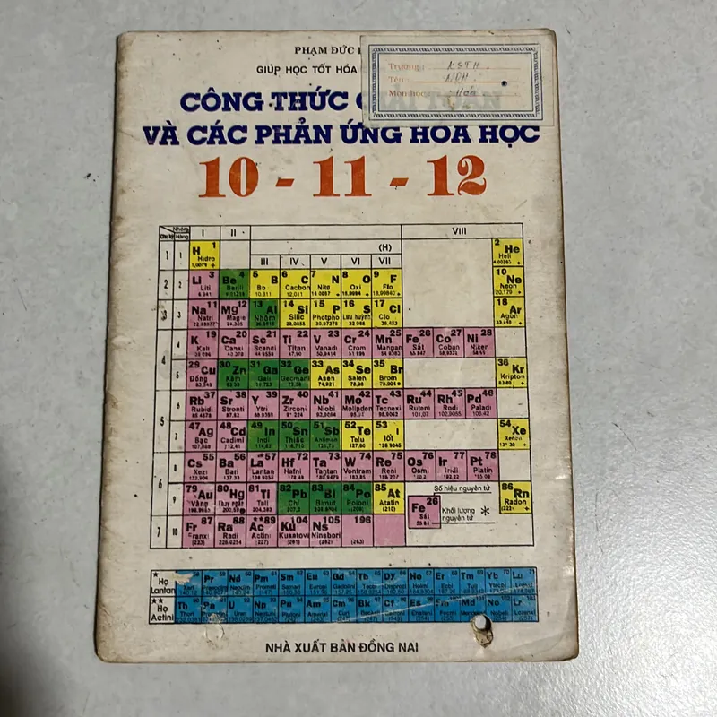 Công thức giải toán và các phản ứng hoá học 10 -11 - 12 - 1998s 595625
