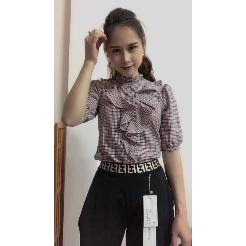Áo sơ mi kẻ nhiều màu phối bèo cổ, chất liệu mềm mát, phong cách trẻ trung, năng động  498074