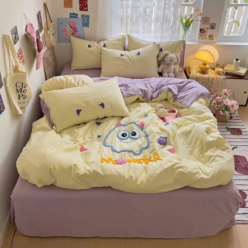 Chăn ga cotton đũi mềm hoạ tiết thêu 469579