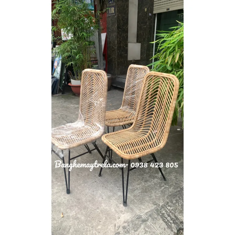 Ghế mây tre đan chân sắt cafe 571091