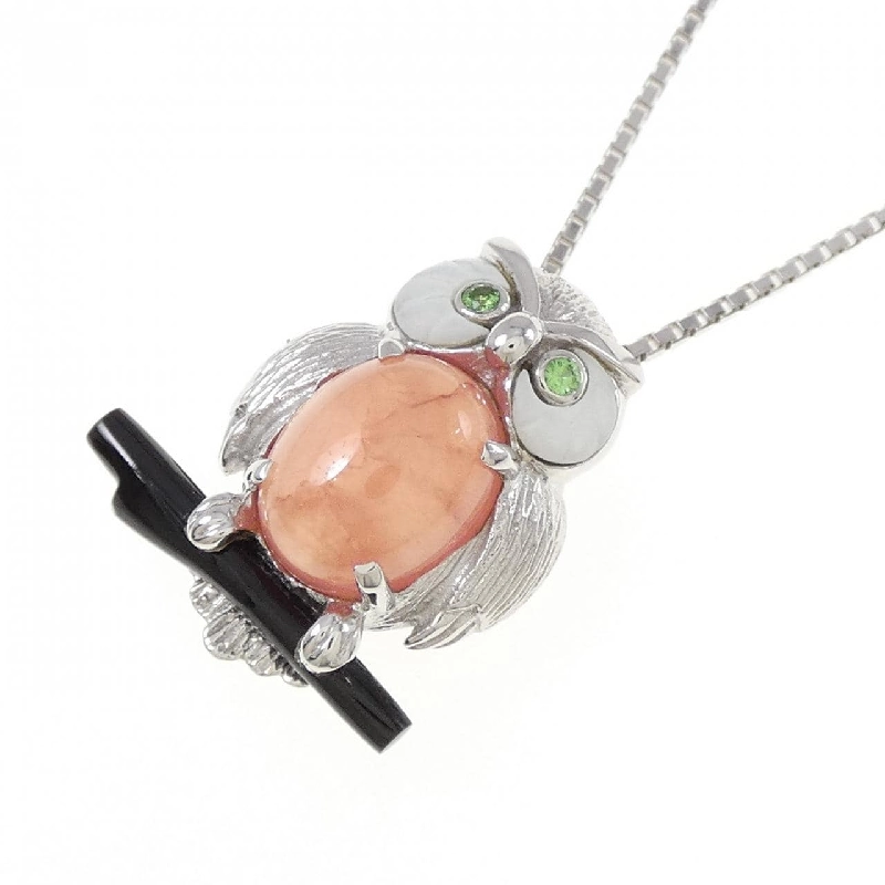 K18WG Cú Mèo Đá Rhodochrosite Dây Chuyền - Hàng hiệu Chính hãng 862129