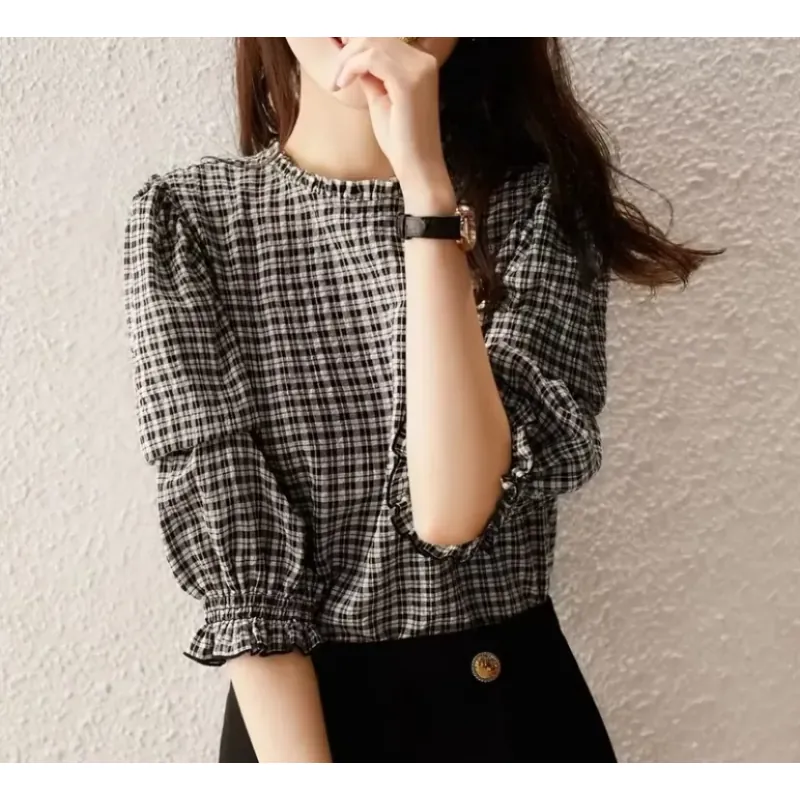 Áo sơmi tay ngắn dáng rộng in kẻ sọc phong cách mùa hè 760068