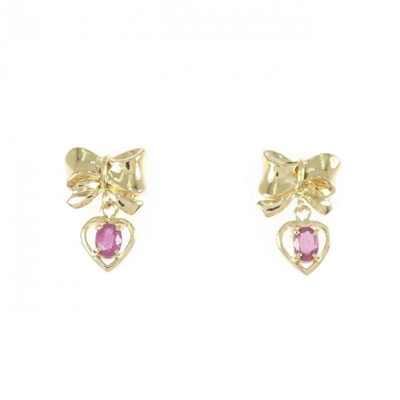 K18YG Ruy băng × Trái tim Ruby Bông tai - Hàng hiệu Chính hãng 871761