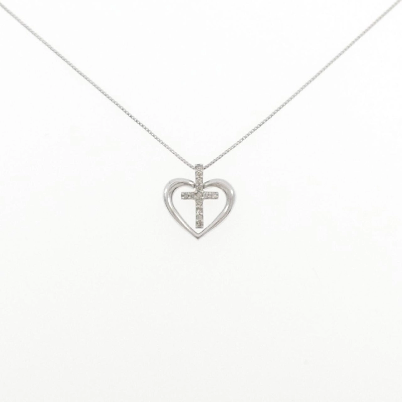 K14WG/K18WG Heart × Cross Diamond Necklace 0.06CT - Hàng hiệu Authentic 859828