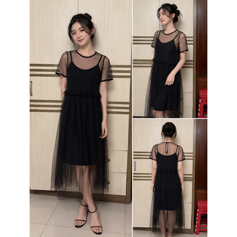 Pass set váy đen lưới ren, size S 1058720