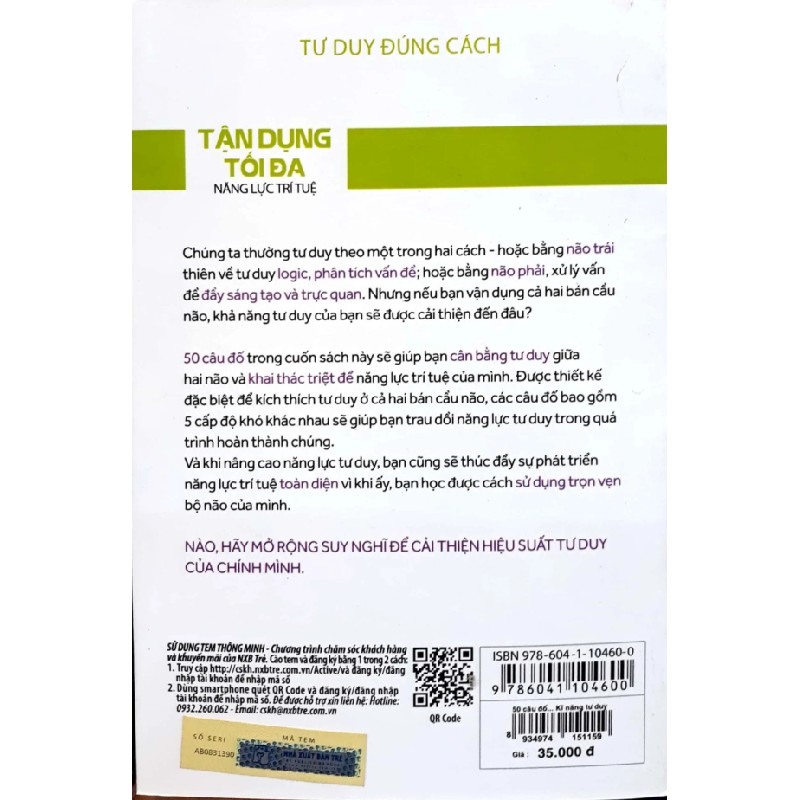 Tư Duy Đúng Cách - 50 Câu Đố Cân Bằng Não Trái - Não Phải Giúp Bạn Phát Triển Kĩ Năng Tư Duy - Charles Phillips 184242