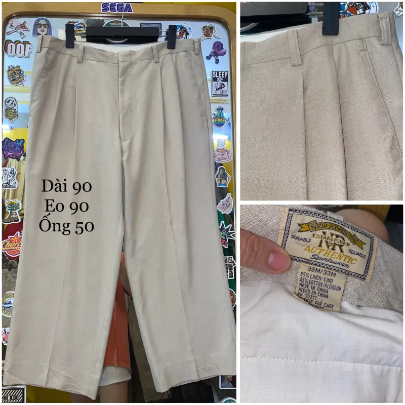 Quần vải xô line vintage nam xếp ly size XL 1000079