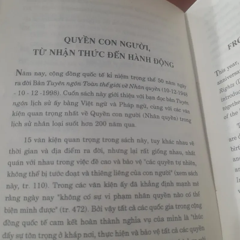 QUYỀN CON NGƯỜI, các văn kiện quan trọng (song ngữ Việt- Anh, Việt-Pháp) 780206