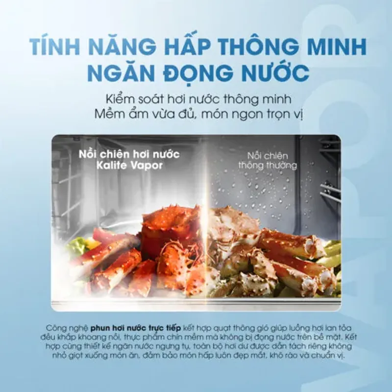 Nồi chiên hơi nước Kalite Vapor 4in1, 8 chế độ nấu tự động 929017