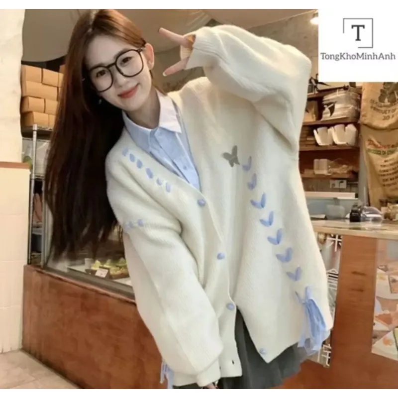 ÁO KHOÁC LEN DỆT KIM DÁNG DÀI FORM RỘNG - CADIGAN  753757