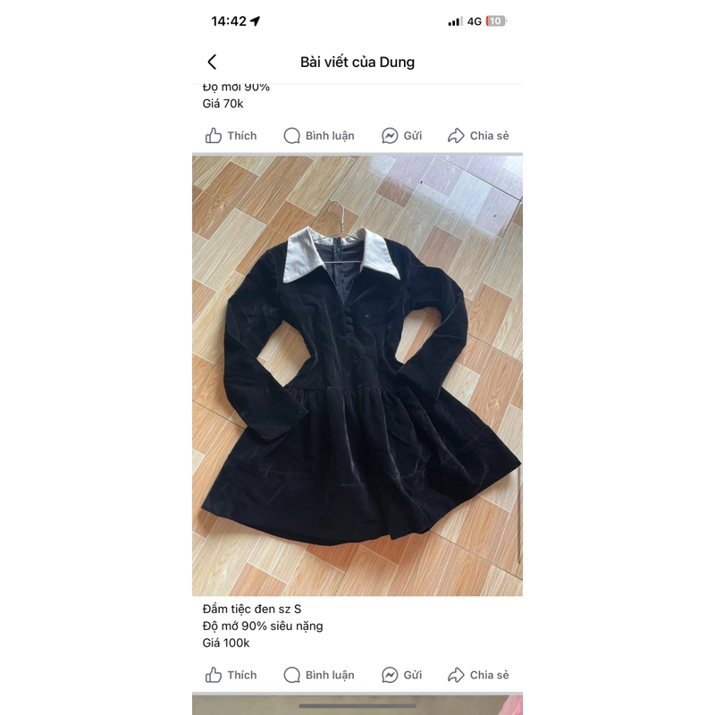 Đàm tiệc đen chất nhung siu nặng tay, sz S 522556