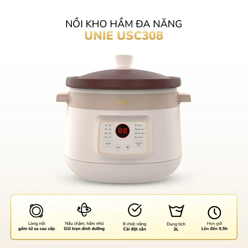 Nồi Kho Hầm Đa Năng UNIE USC308 – 3 Lít, Lòng Gốm Tử Sa, 8 Chức Năng Tiện Lợi 709358