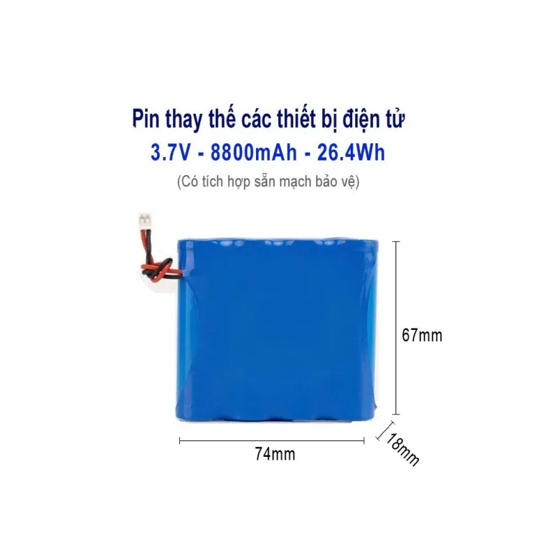 PIN SẠC 18650 3.7V 8800mAh JACK 2.0 (CÓ MẠCH BẢO VỆ), THÍCH HỢP CHO LOA BLUETOOTH 714412