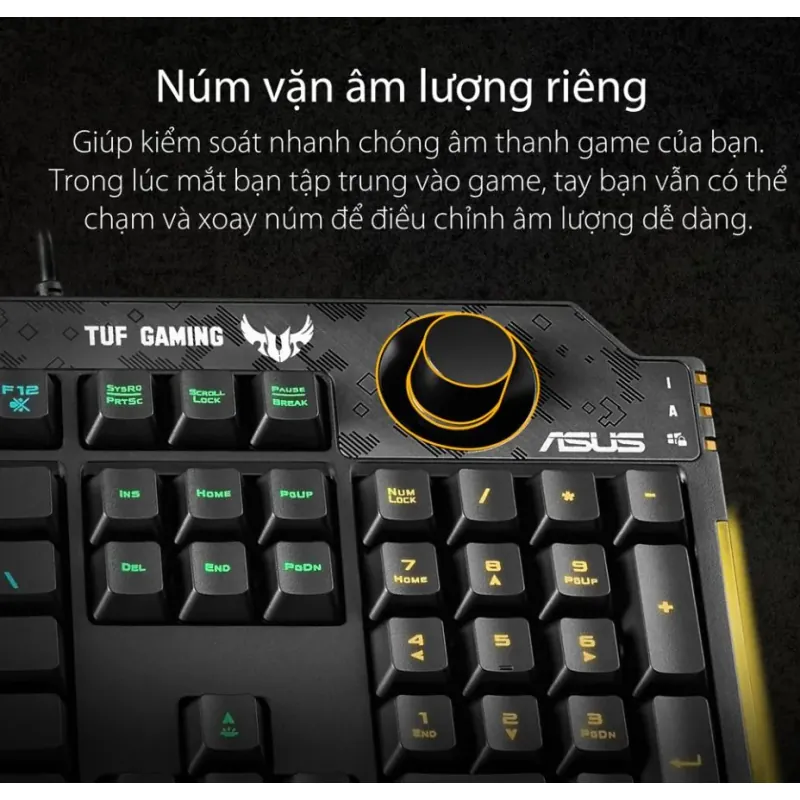 Bàn phím ASUS TUF GAMING  K1 có dây, đệm tay rời, giả cơ Chống thấm nước, núm âm lượng 785340