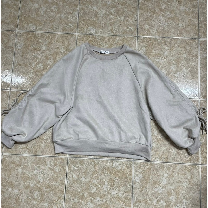 Áo nỉ sweater da lộn thắt nơ tiểu thư freesize 80081