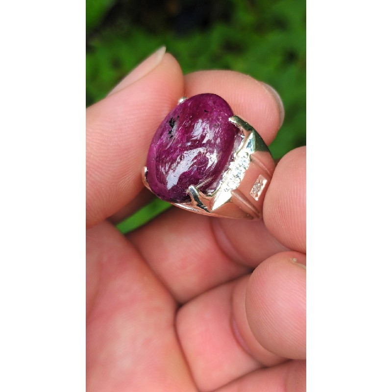 Nhẫn bạc nam đính đá ruby đỏ tự nhiên  7001