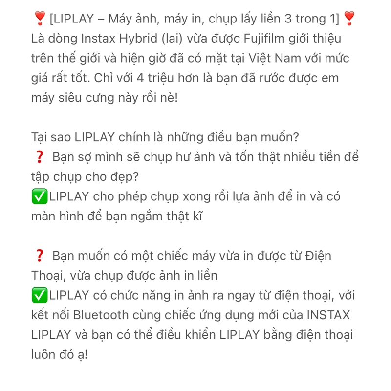 (Mới 100%)  Máy ảnh lấy liền Fujifilm instax mini liplay 518978