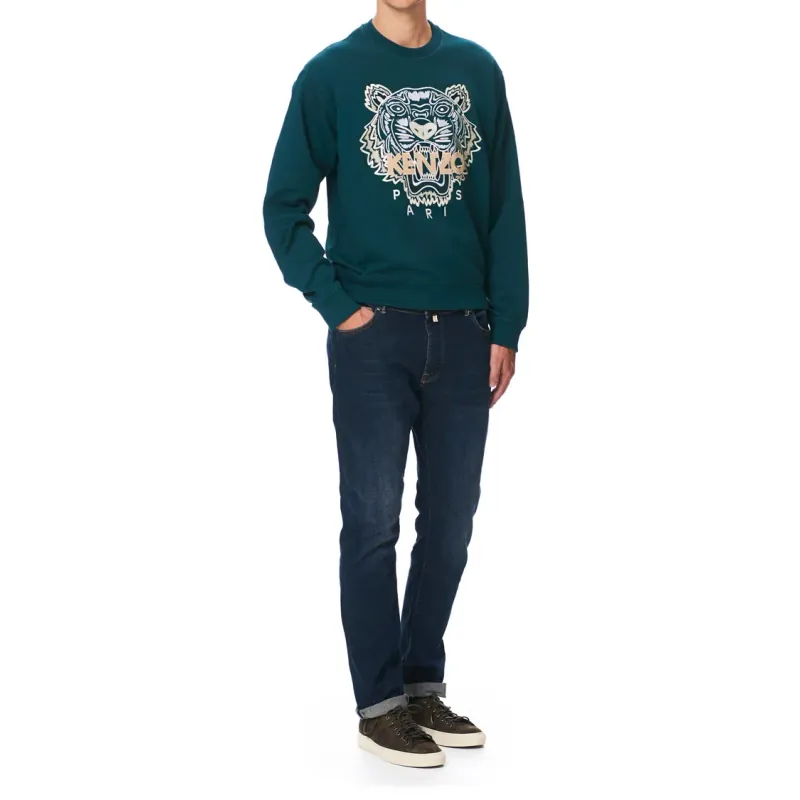 Áo sweatshirt Kenzo màu xanh lá đậm thêu đầu hổ 757897