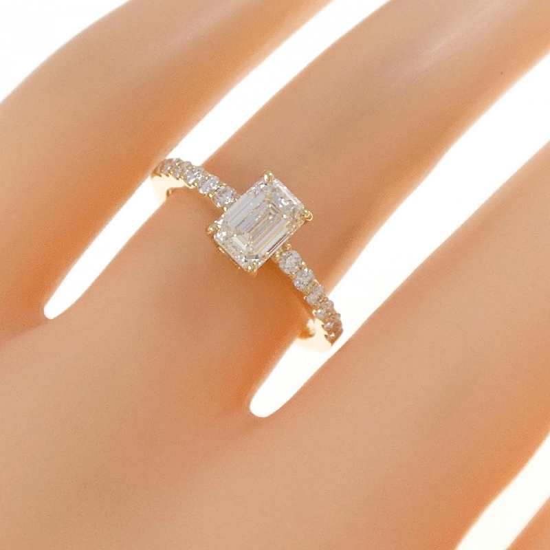 Nhẫn kim cương K18YG 1.01CT L SI1 cắt hình ngọc lục bảo - Hàng hiệu Authentic 874919