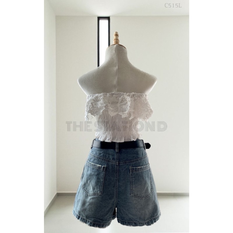 Set áo croptop quần short jean kèm nịt QCCC 11479